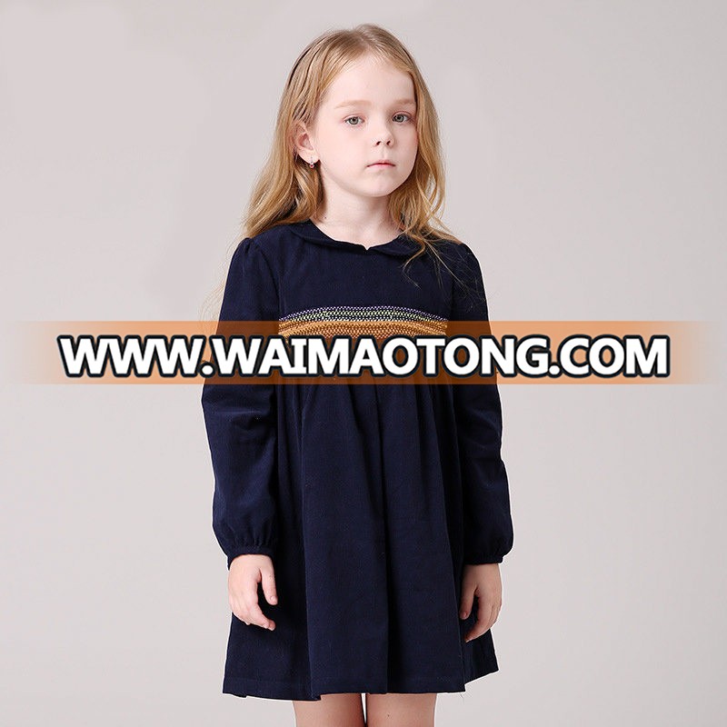 High Quality Long Sleeve Lovely Doll Neck Dress Children Wear